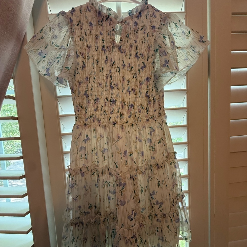 Zunie Cream Smocked Tiered Sundress with‎ Flutter Sleeves - Picture 2 of 3
